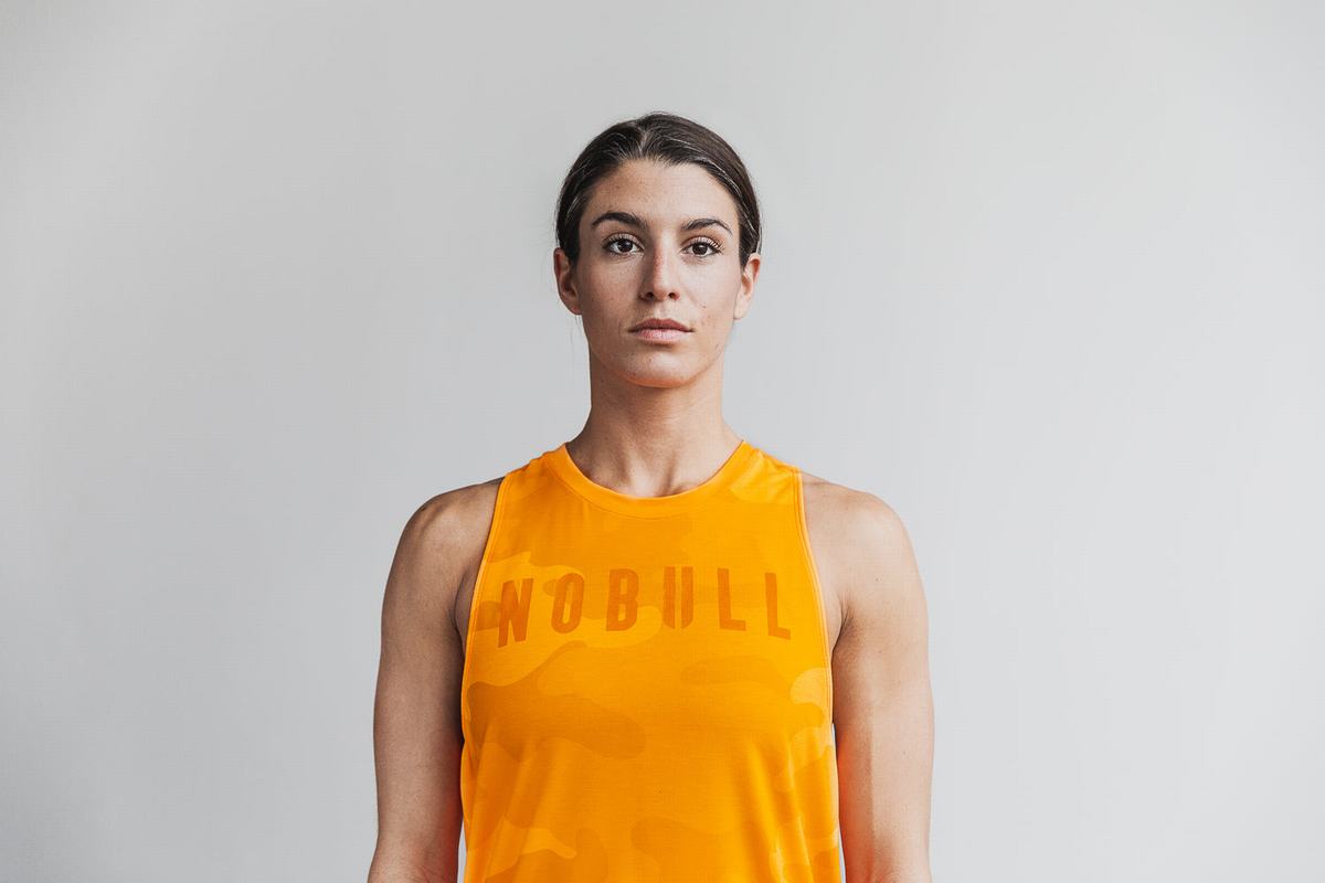 Nobull High-Neck Neon Women\'s Tank Tops Orange Camo | Australia (KF0875)